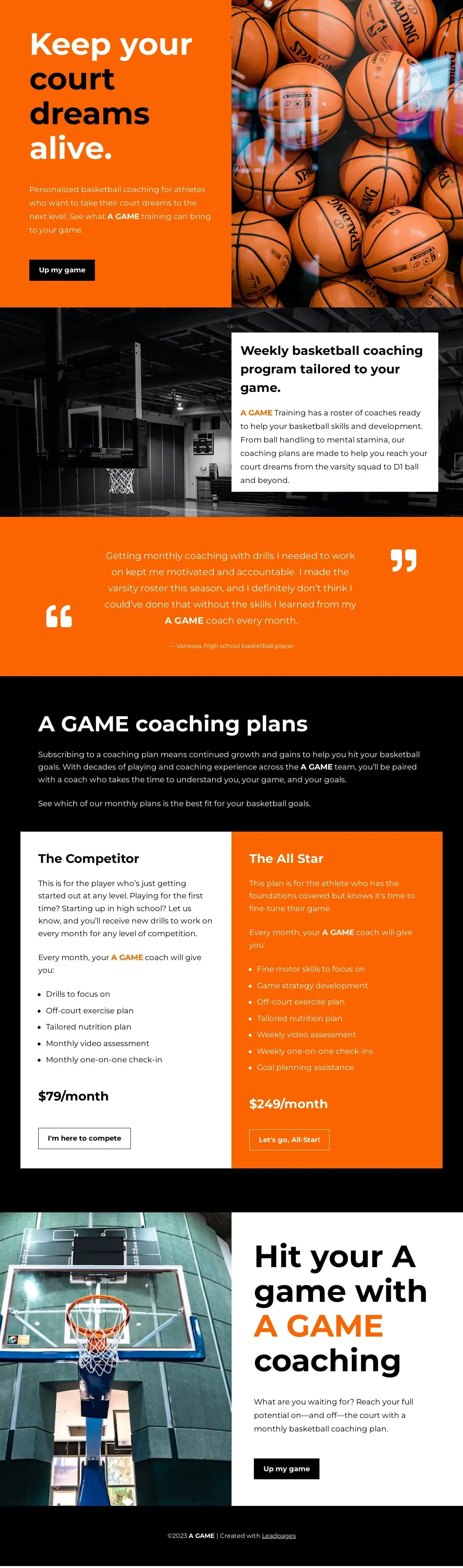 Fitness & Sport Coach Sales Page landing page template by Leadpages