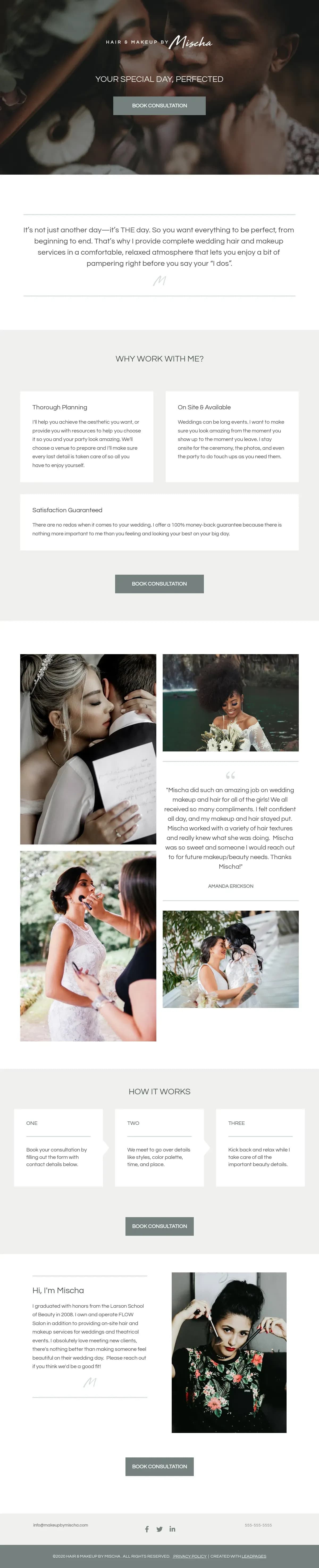 Wedding Hair & Makeup Consultation landing page template by Leadpages