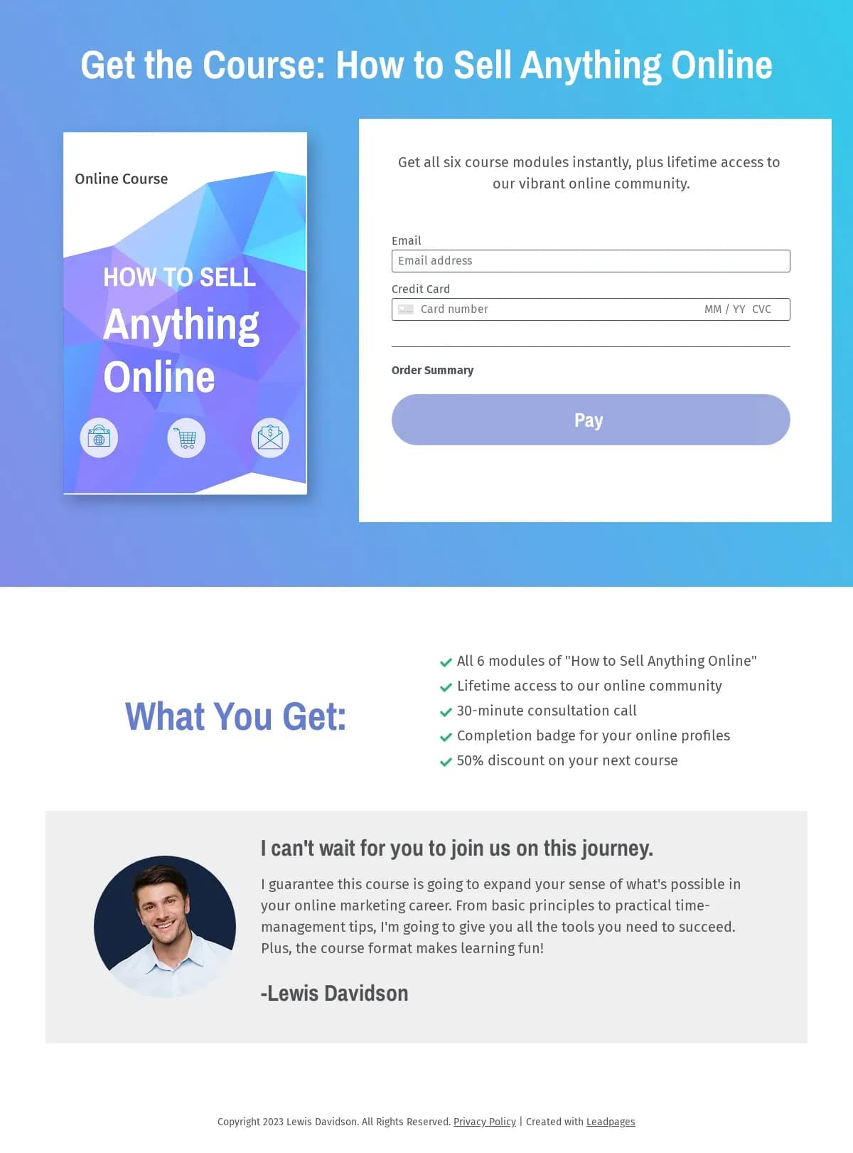 Course Funnel Checkout Page landing page template by Leadpages