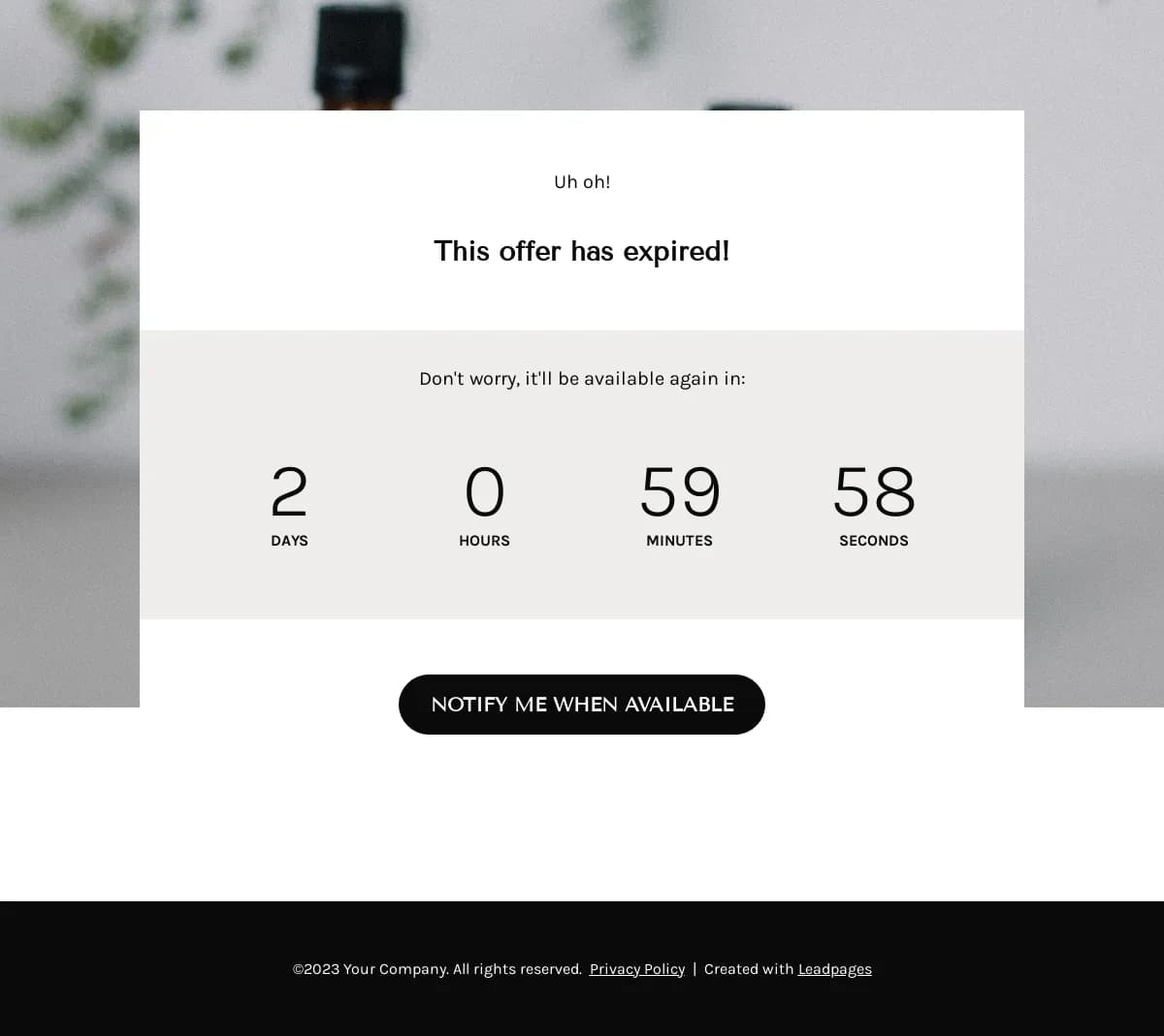 Sold Out Page  landing page template by Leadpages