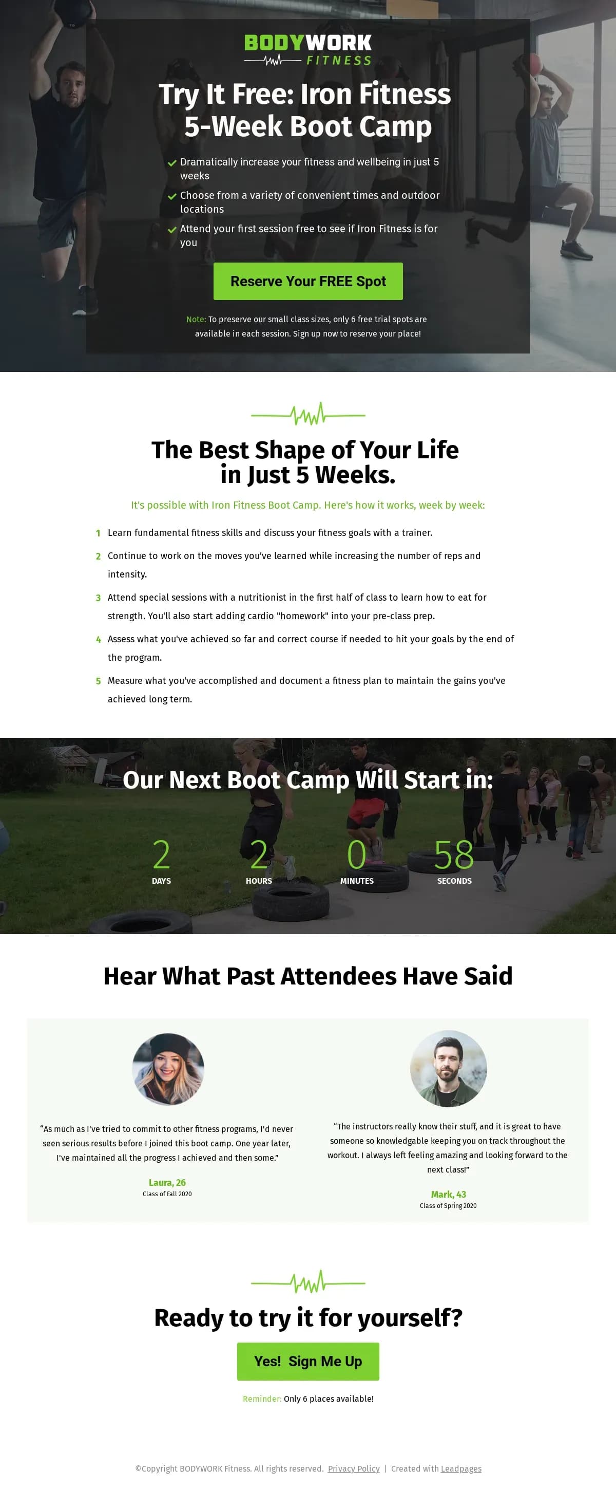 Boot Camp Signup Page landing page template by Leadpages