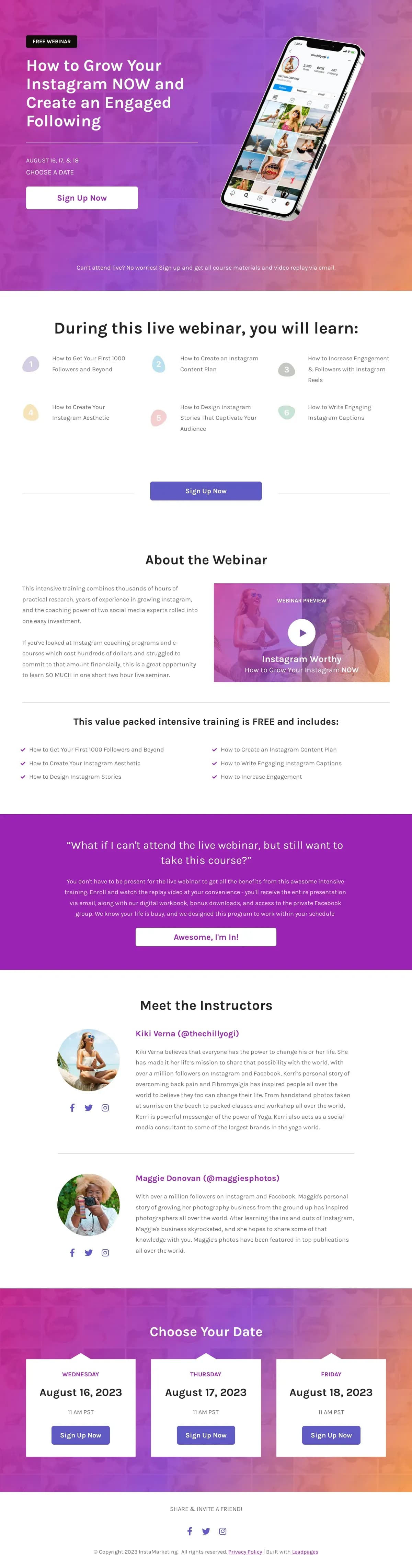 Multi-Date Webinar landing page template by Leadpages