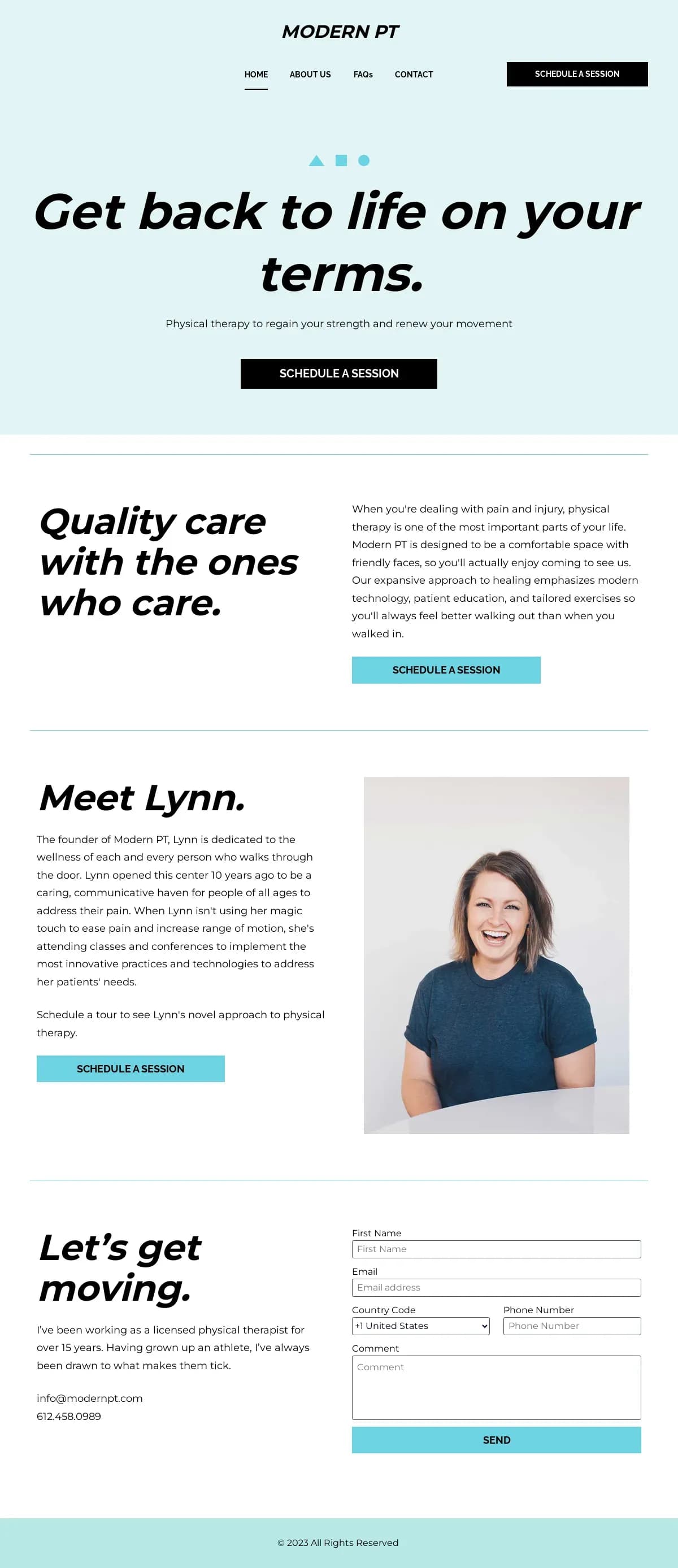 Modern Physical Therapy website template by Leadpages