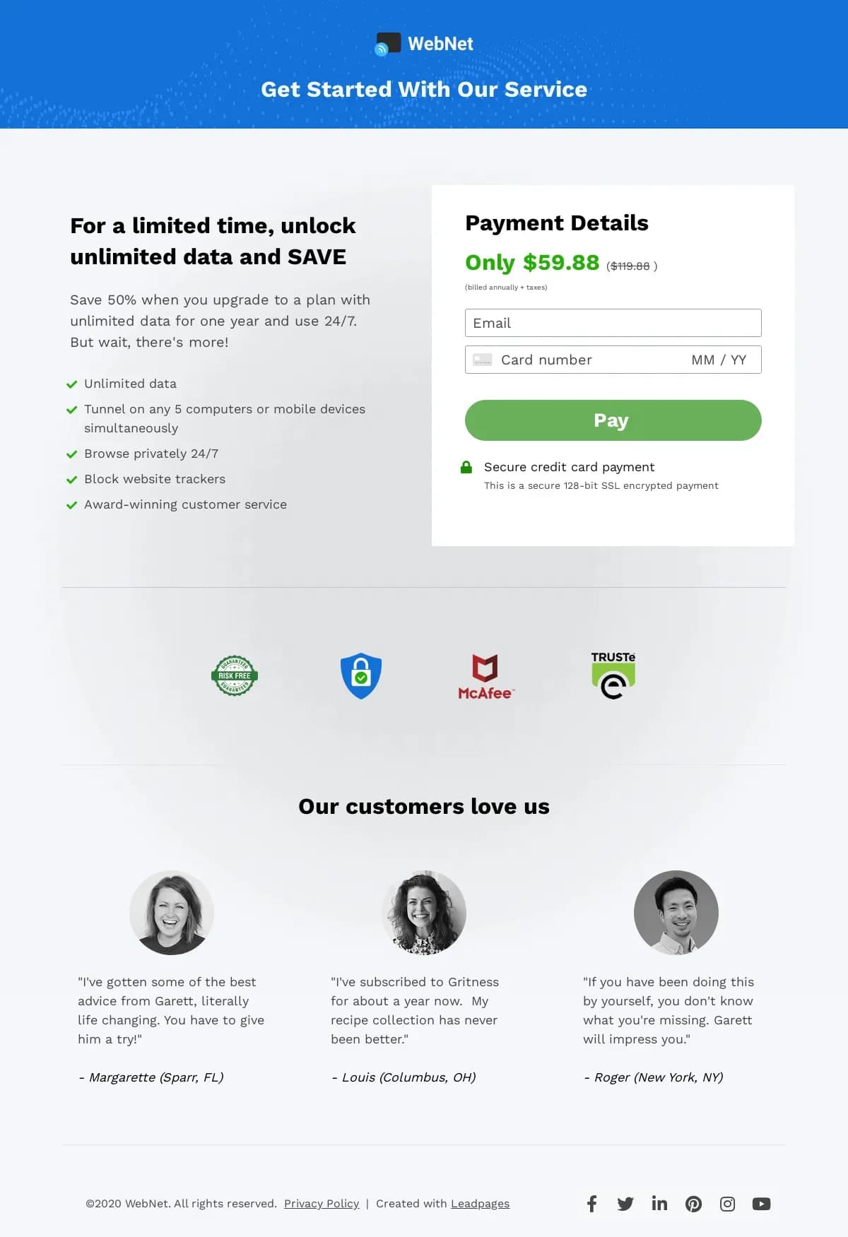 B2B Checkout Page landing page template by Leadpages