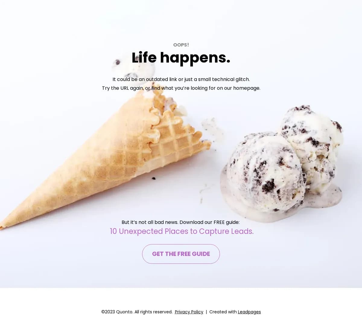 404 Opt-in Page landing page template by Leadpages