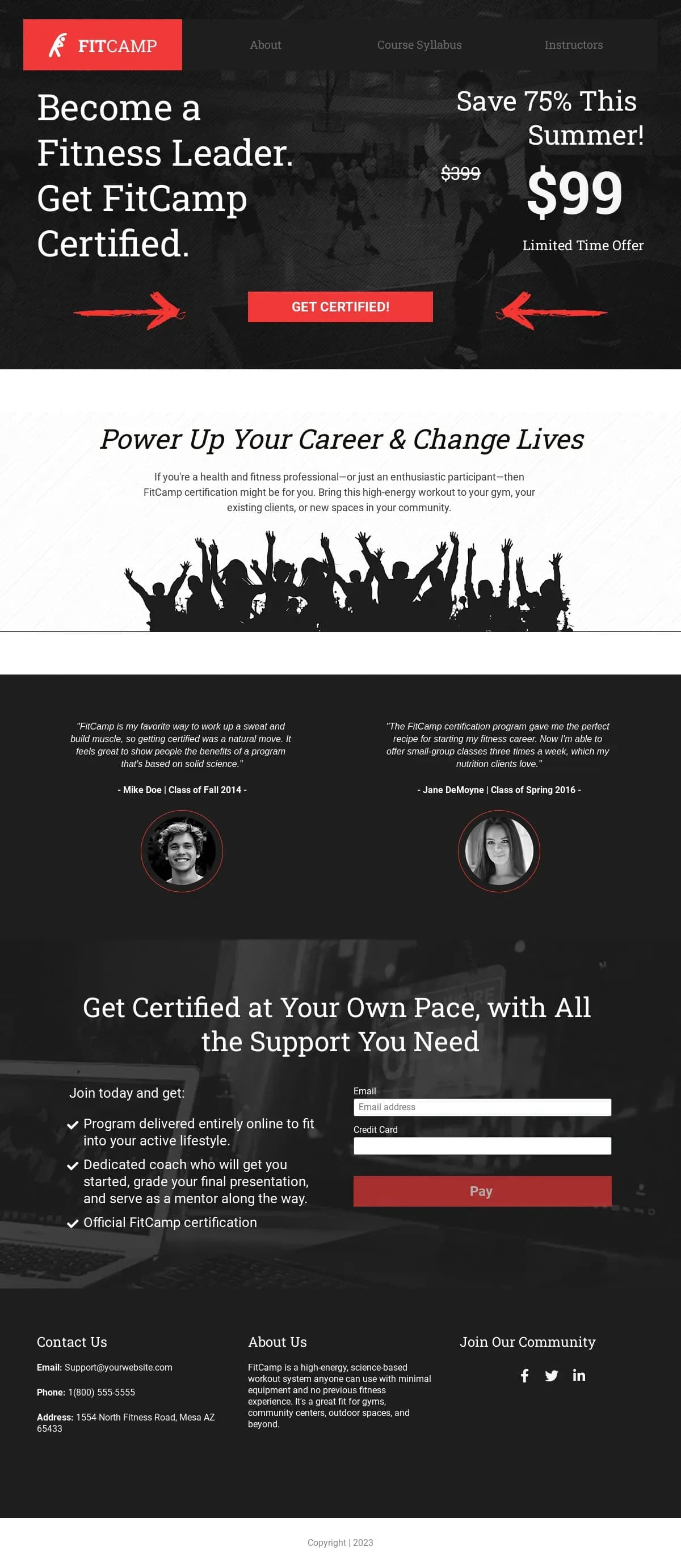 Fitness Training Page landing page template by Leadpages