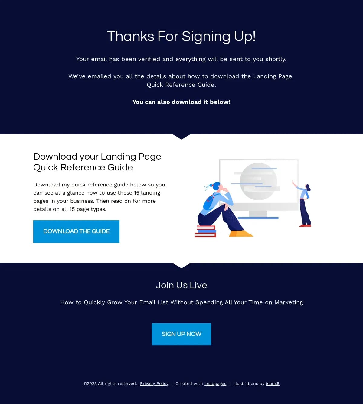 Content Delivery Thank You Page landing page template by Leadpages