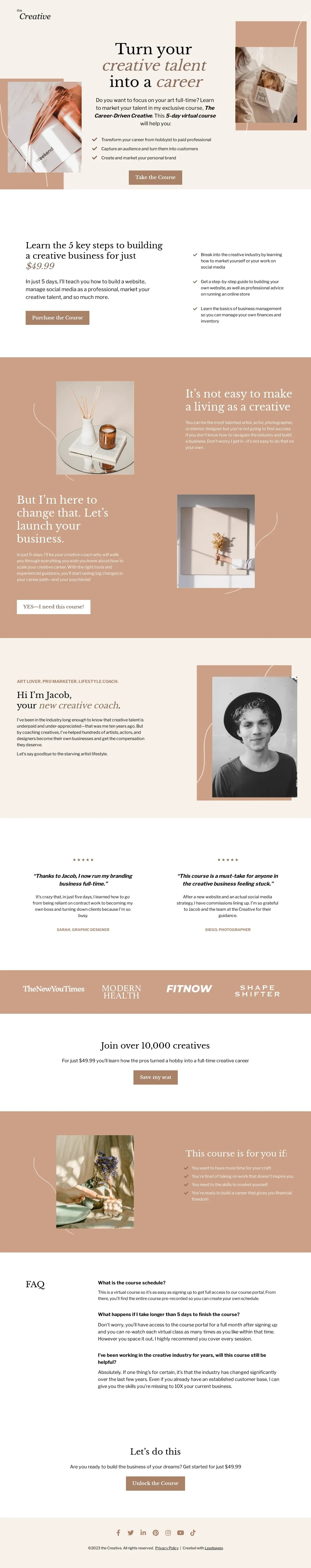 Creative Workshop Course Sales Page landing page template by Leadpages