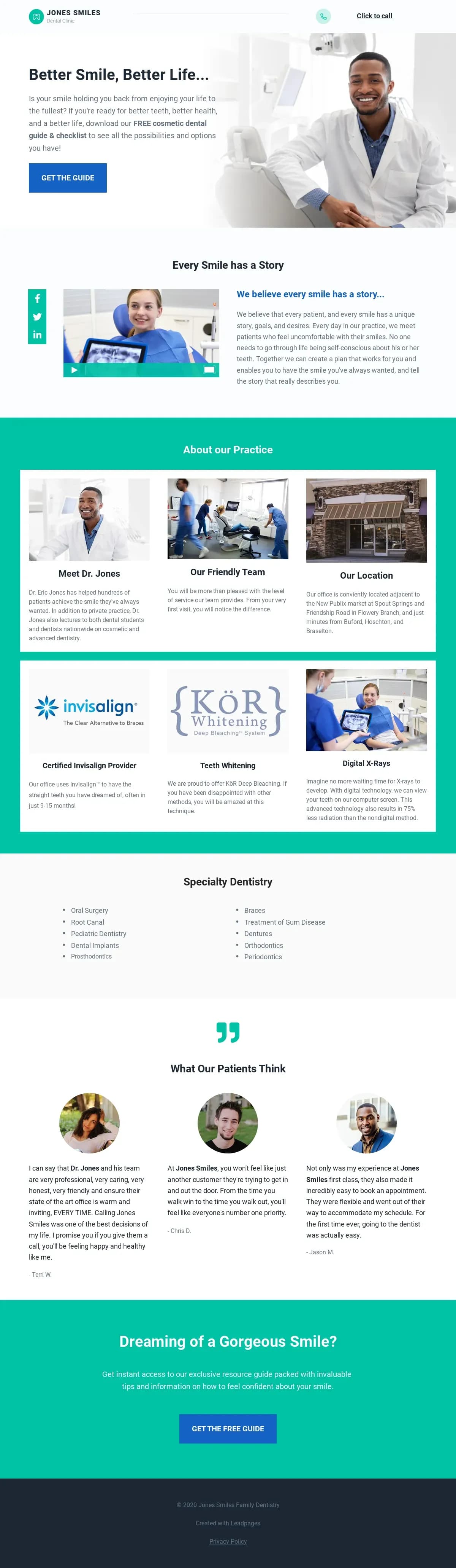 Dental Marketing Page landing page template by Leadpages