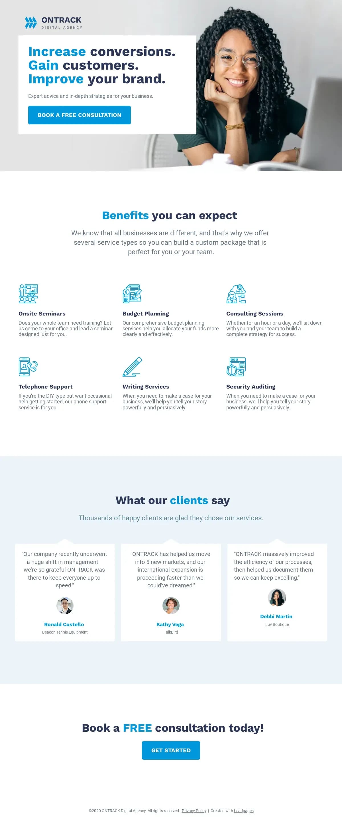 Services Opt-in Page Light landing page template by Leadpages