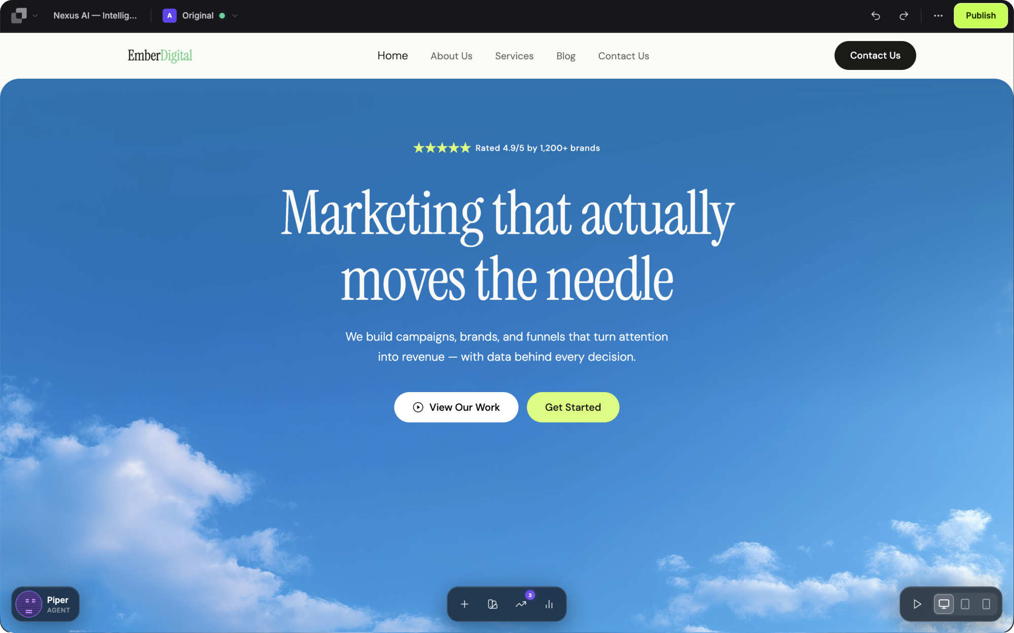 The Leadpages builder with a finished landing page open in the editor
