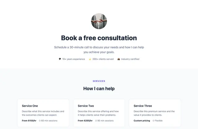 A consultations template built with Leadpages
