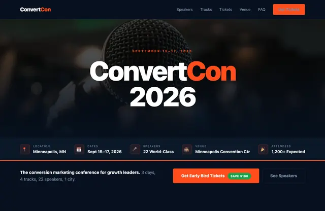 A events template built with Leadpages