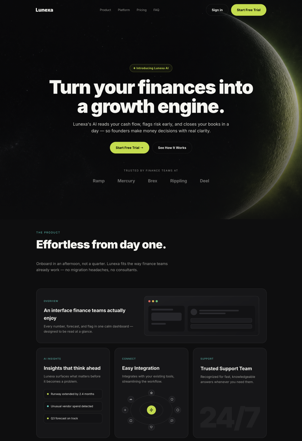 A generated landing page for an AI finance platform
