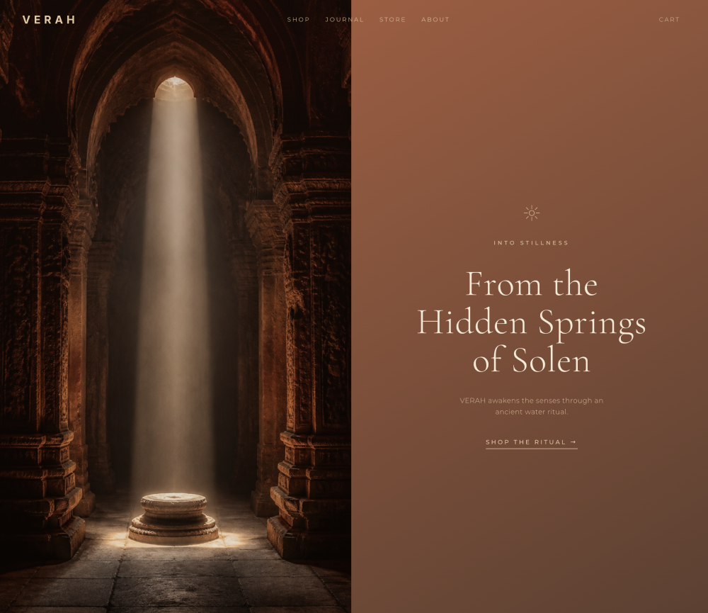 A generated ecommerce landing page for a luxury fragrance brand