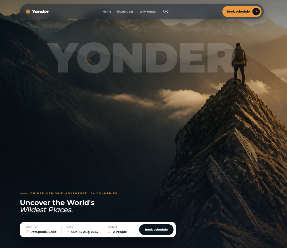 A generated landing page for a guided adventure travel company